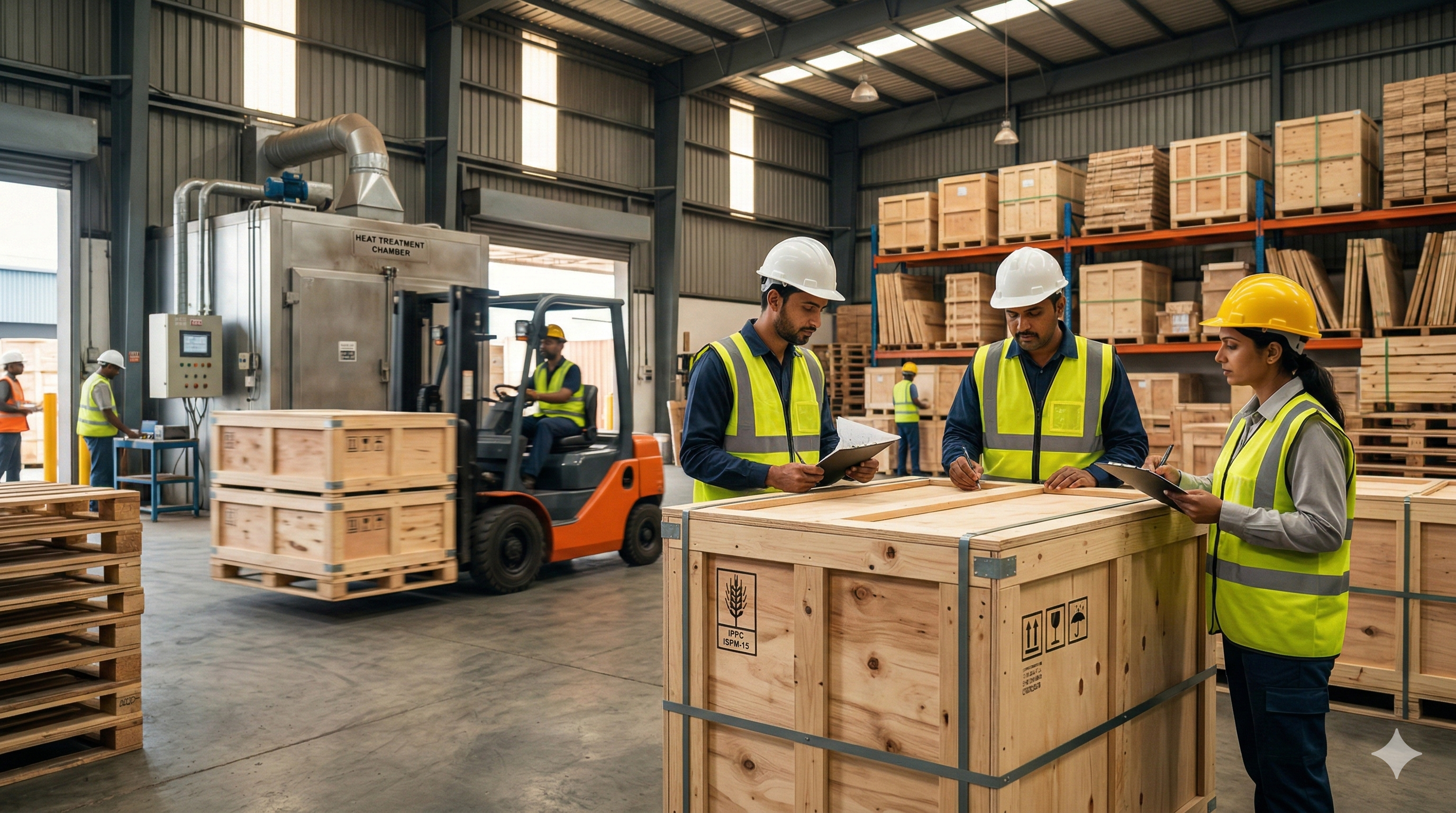 Export packaging containers and shipping crates at Indian port for international logistics